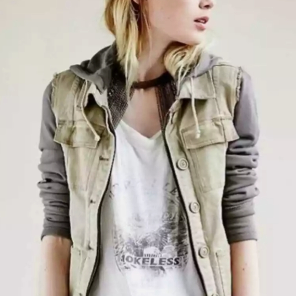 Free People Knit Hooded Twill Jacket